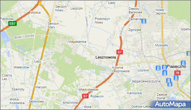 mapa Lesznowola powiat piaseczyński, Lesznowola powiat piaseczyński na mapie Targeo