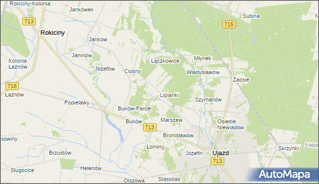 mapa Lipianki gmina Ujazd, Lipianki gmina Ujazd na mapie Targeo