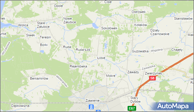 mapa Łosie gmina Radzymin, Łosie gmina Radzymin na mapie Targeo