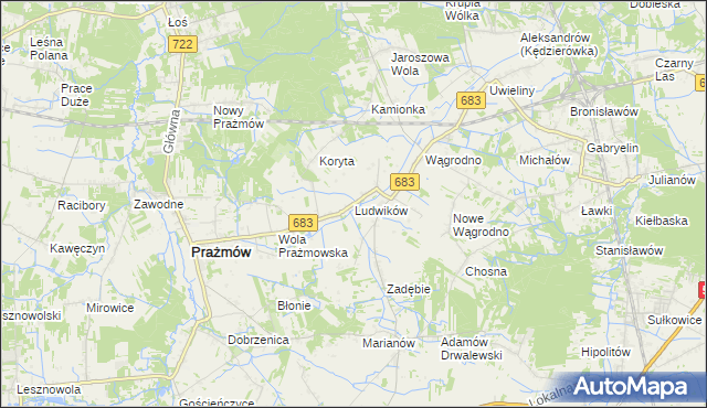 mapa Ludwików gmina Prażmów, Ludwików gmina Prażmów na mapie Targeo