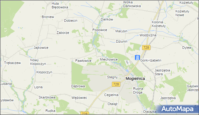 mapa Miechowice gmina Mogielnica, Miechowice gmina Mogielnica na mapie Targeo