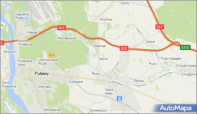 mapa Młynki gmina Końskowola, Młynki gmina Końskowola na mapie Targeo