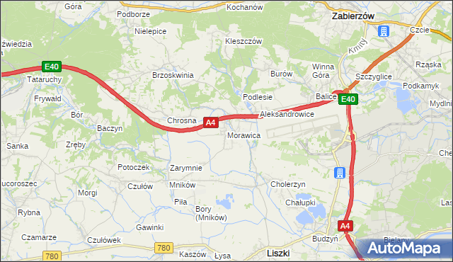 mapa Morawica gmina Liszki, Morawica gmina Liszki na mapie Targeo