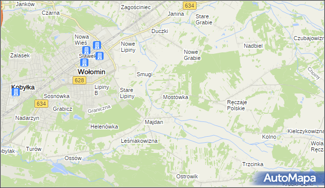 mapa Mostówka gmina Wołomin, Mostówka gmina Wołomin na mapie Targeo