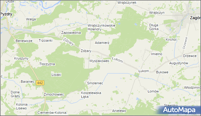 mapa Myszaków, Myszaków na mapie Targeo