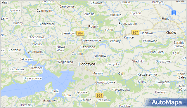 mapa Niezdów gmina Dobczyce, Niezdów gmina Dobczyce na mapie Targeo