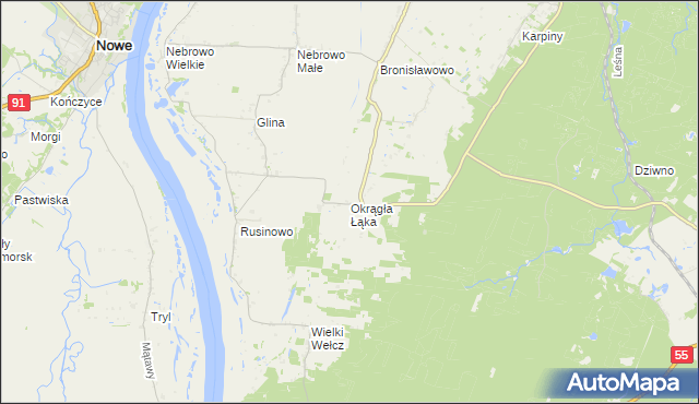 mapa Okrągła Łąka, Okrągła Łąka na mapie Targeo