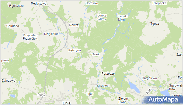 mapa Osiek gmina Linia, Osiek gmina Linia na mapie Targeo