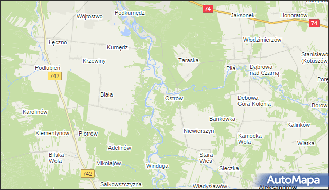 mapa Ostrów gmina Aleksandrów, Ostrów gmina Aleksandrów na mapie Targeo