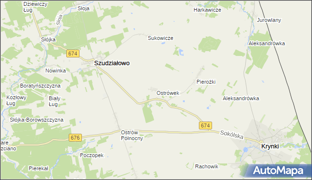 mapa Ostrówek gmina Szudziałowo, Ostrówek gmina Szudziałowo na mapie Targeo