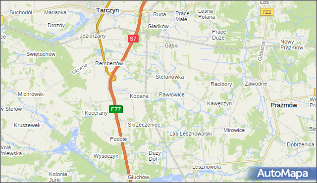 mapa Pawłowice gmina Tarczyn, Pawłowice gmina Tarczyn na mapie Targeo