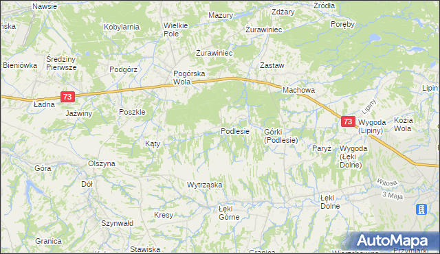 mapa Podlesie gmina Pilzno, Podlesie gmina Pilzno na mapie Targeo