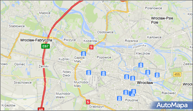 mapa Popowice gmina Wrocław, Popowice gmina Wrocław na mapie Targeo