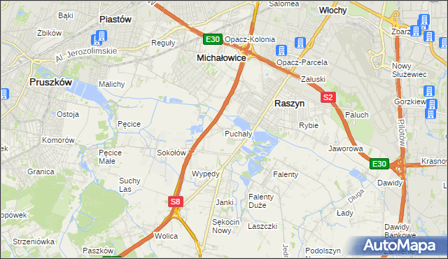 mapa Puchały gmina Raszyn, Puchały gmina Raszyn na mapie Targeo