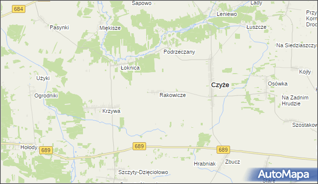 mapa Rakowicze gmina Czyże, Rakowicze gmina Czyże na mapie Targeo