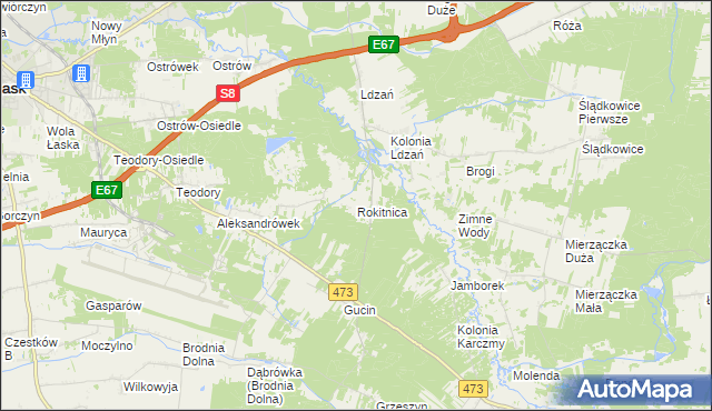 mapa Rokitnica gmina Łask, Rokitnica gmina Łask na mapie Targeo