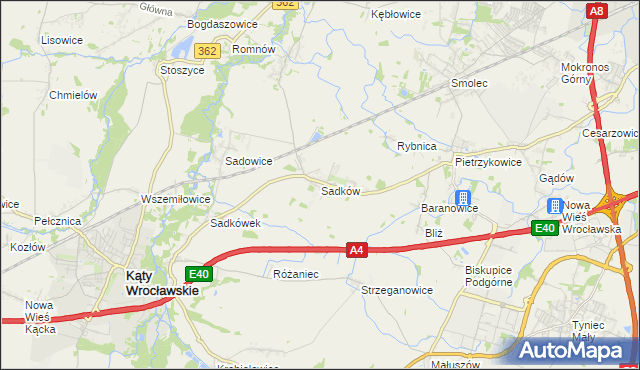 mapa Sadków gmina Kąty Wrocławskie, Sadków gmina Kąty Wrocławskie na mapie Targeo