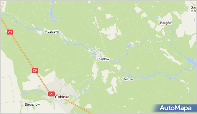 mapa Sądów gmina Cybinka, Sądów gmina Cybinka na mapie Targeo