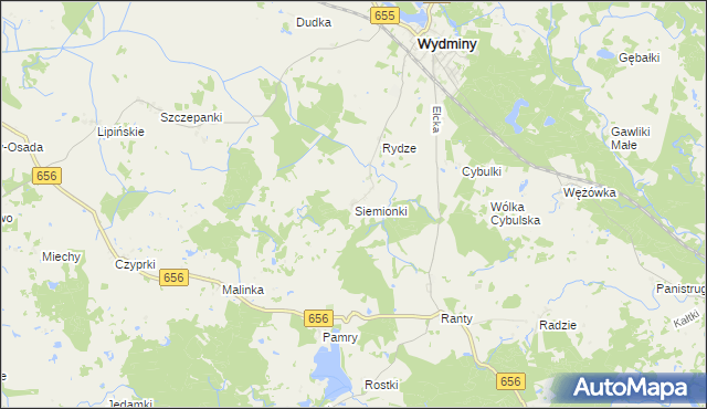 mapa Siemionki gmina Wydminy, Siemionki gmina Wydminy na mapie Targeo