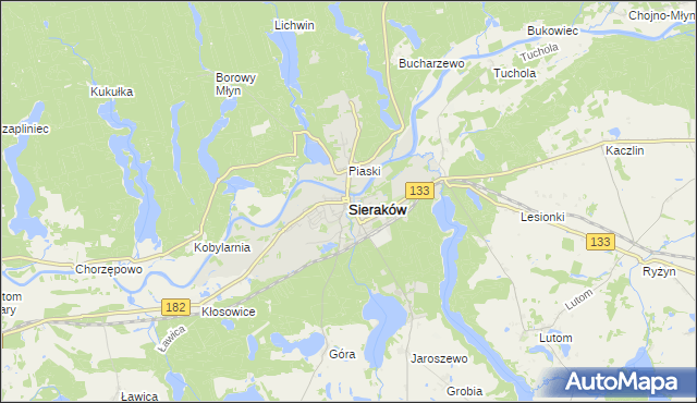 mapa Sieraków powiat międzychodzki, Sieraków powiat międzychodzki na mapie Targeo