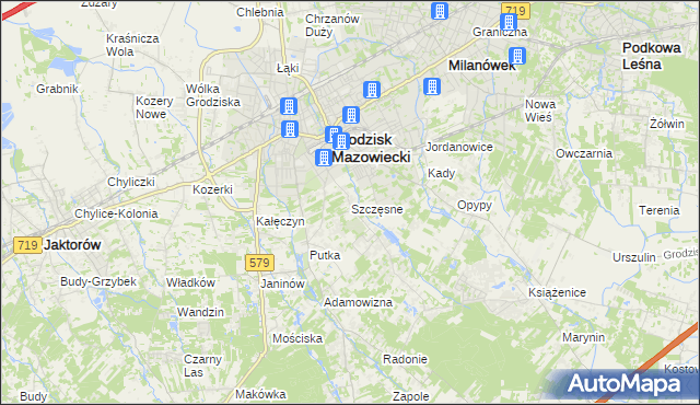 mapa Szczęsne gmina Grodzisk Mazowiecki, Szczęsne gmina Grodzisk Mazowiecki na mapie Targeo