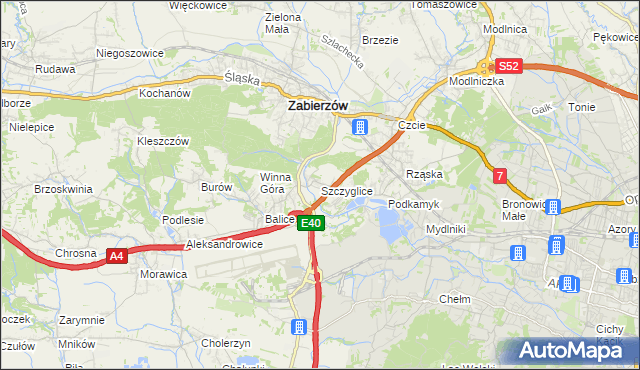 mapa Szczyglice gmina Zabierzów, Szczyglice gmina Zabierzów na mapie Targeo