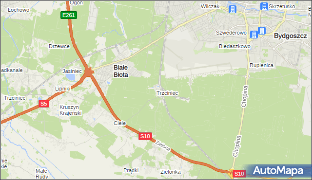 mapa Trzciniec gmina Białe Błota, Trzciniec gmina Białe Błota na mapie Targeo