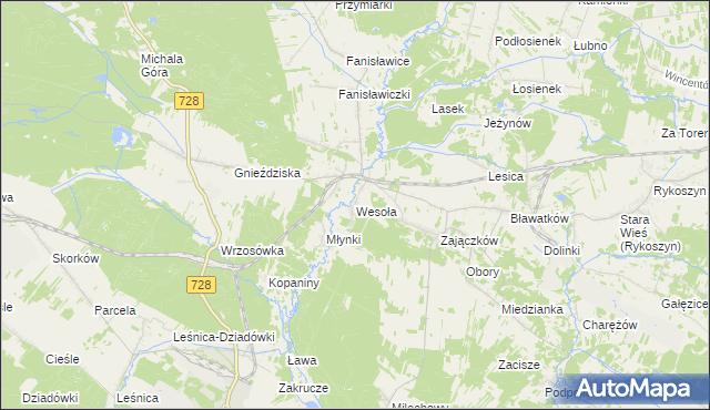 mapa Wesoła gmina Piekoszów, Wesoła gmina Piekoszów na mapie Targeo