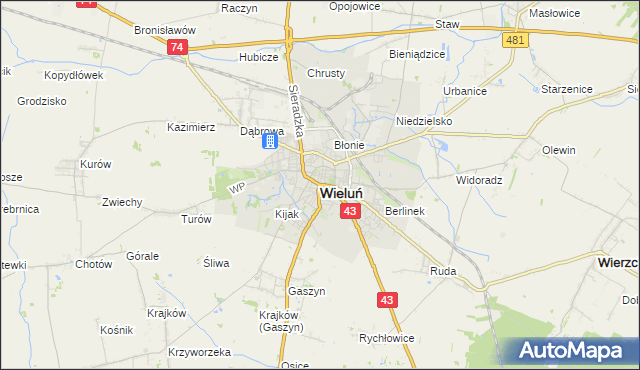 mapa Wieluń, Wieluń na mapie Targeo