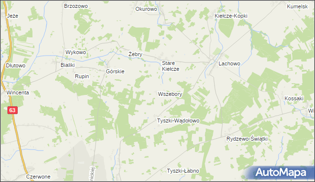 mapa Wszebory gmina Kolno, Wszebory gmina Kolno na mapie Targeo