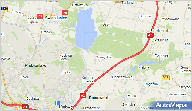 mapa Wymysłów gmina Bobrowniki, Wymysłów gmina Bobrowniki na mapie Targeo