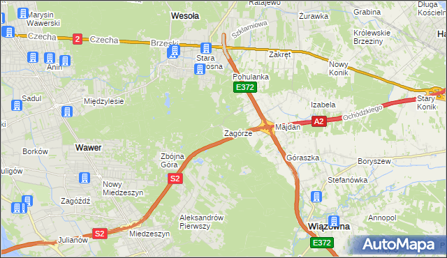 mapa Zagórze gmina Wiązowna, Zagórze gmina Wiązowna na mapie Targeo