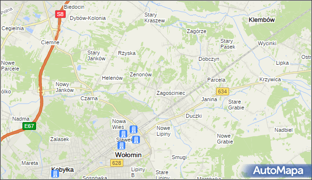 mapa Zagościniec gmina Wołomin, Zagościniec gmina Wołomin na mapie Targeo