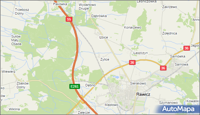 mapa Żylice gmina Rawicz, Żylice gmina Rawicz na mapie Targeo