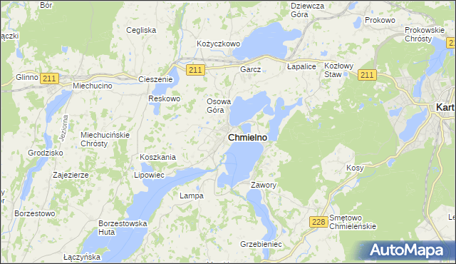 mapa Chmielno powiat kartuski, Chmielno powiat kartuski na mapie Targeo