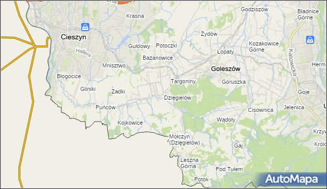 mapa Dzięgielów, Dzięgielów na mapie Targeo