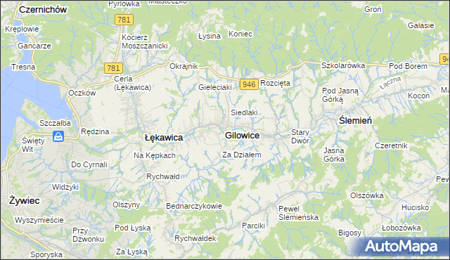 mapa Gilowice powiat żywiecki, Gilowice powiat żywiecki na mapie Targeo