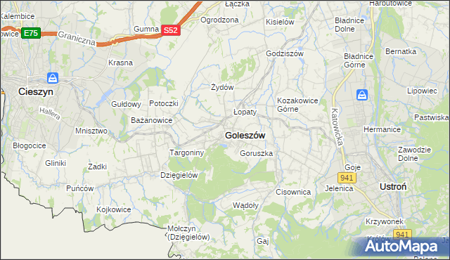 mapa Goleszów powiat cieszyński, Goleszów powiat cieszyński na mapie Targeo