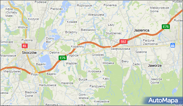 mapa Grodziec gmina Jasienica, Grodziec gmina Jasienica na mapie Targeo