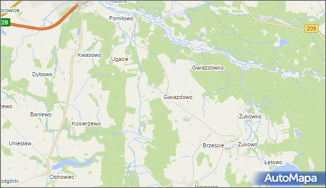 mapa Gwiazdowo gmina Sławno, Gwiazdowo gmina Sławno na mapie Targeo