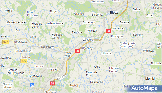 mapa Klęczany gmina Gorlice, Klęczany gmina Gorlice na mapie Targeo