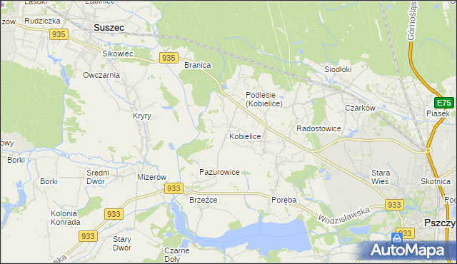 mapa Kobielice gmina Suszec, Kobielice gmina Suszec na mapie Targeo