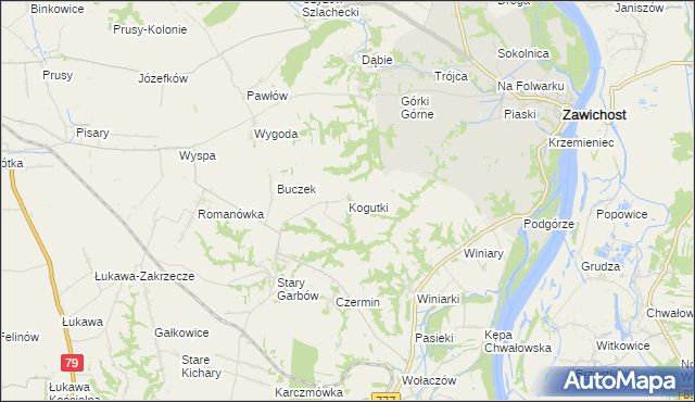 mapa Kogutki, Kogutki na mapie Targeo