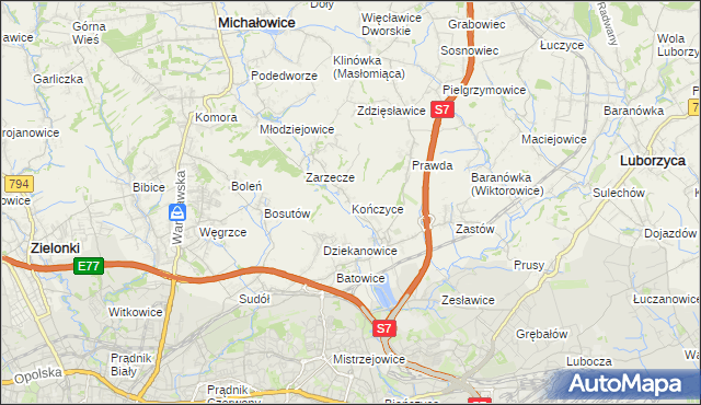 mapa Kończyce gmina Michałowice, Kończyce gmina Michałowice na mapie Targeo
