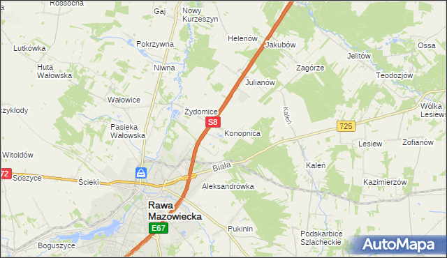 mapa Konopnica gmina Rawa Mazowiecka, Konopnica gmina Rawa Mazowiecka na mapie Targeo