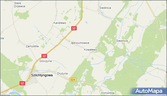 mapa Kowalewo gmina Szlichtyngowa, Kowalewo gmina Szlichtyngowa na mapie Targeo