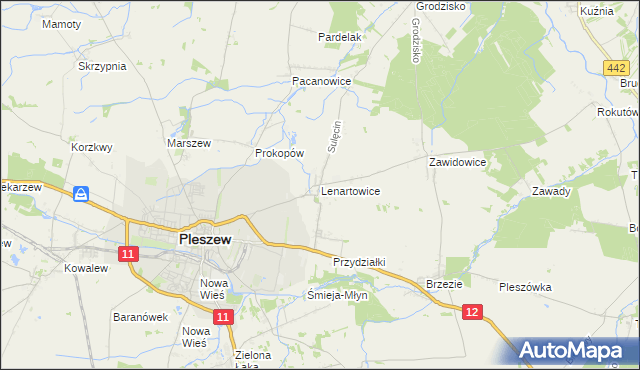 mapa Lenartowice gmina Pleszew, Lenartowice gmina Pleszew na mapie Targeo