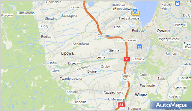 mapa Leśna gmina Lipowa, Leśna gmina Lipowa na mapie Targeo