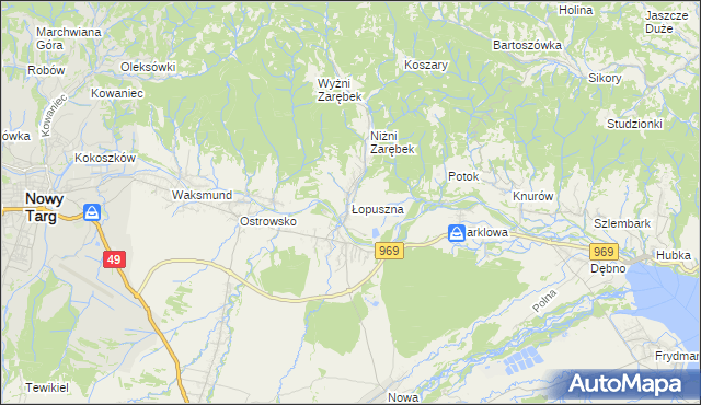 mapa Łopuszna, Łopuszna na mapie Targeo