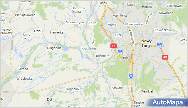 mapa Ludźmierz, Ludźmierz na mapie Targeo